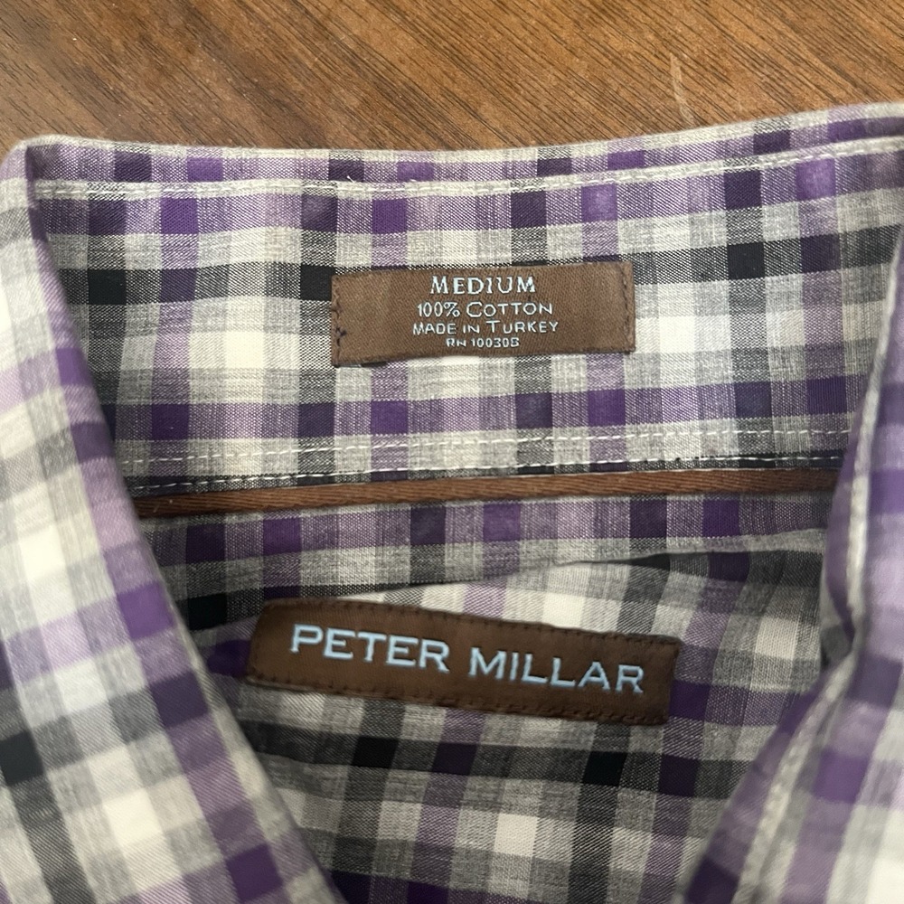Peter Millar Shirt Mens M Purple Plaid Check Button Down Long Sleeve Cotton - Picture 6 of 13